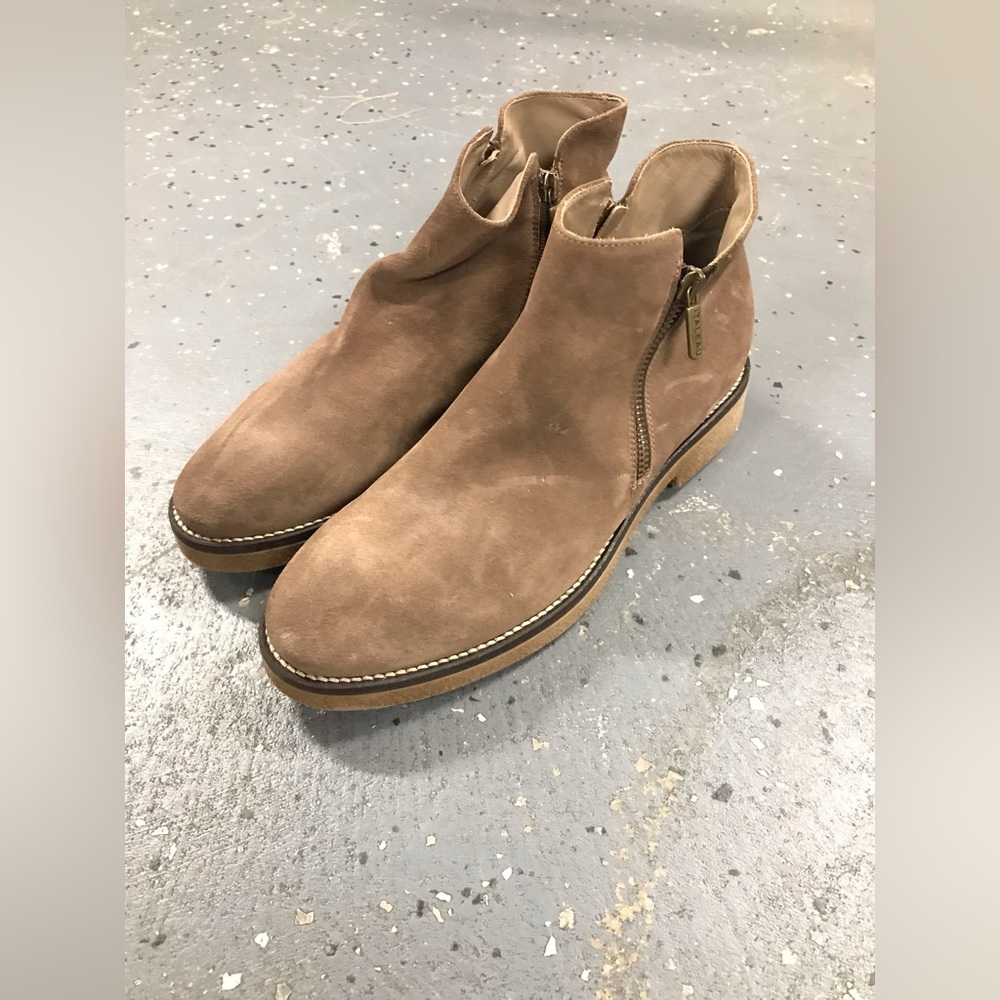 Italeau light brown suede zip ankle boot.